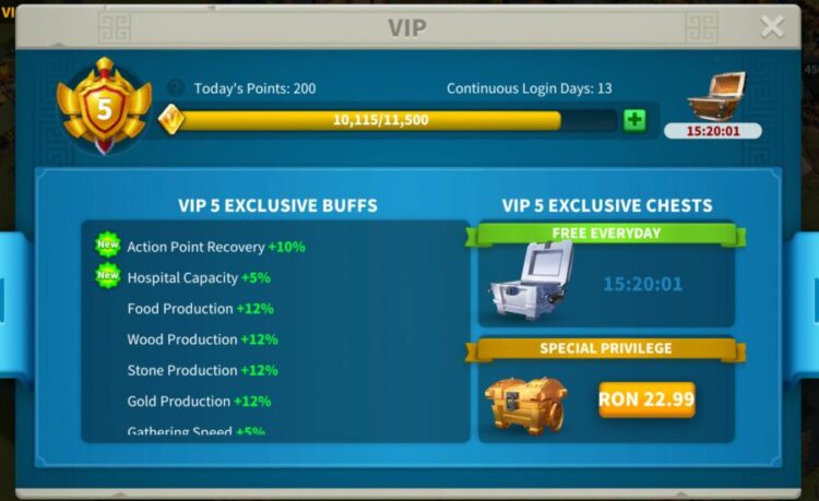 rise of kingdoms vip level