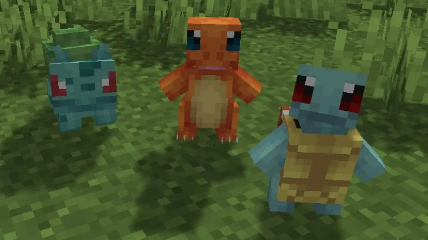 Bulbasaur Charizar, and Squirtle in Cobblemon