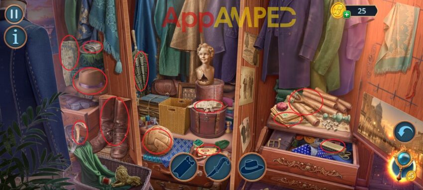 Detective Club 2 Gallery of Shadows - Living Room - Closet hidden objects 2