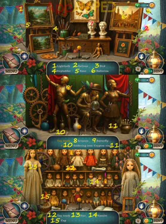 Icebound Secrets - House of Memories - Chapter 3 Artists Garden Hidden Objects